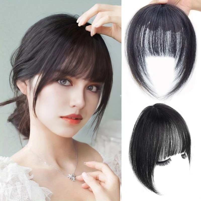 Synthetic hair parted French bangs Human Hair Bangs with Sideburns Clip in Air Wispy Fringe Hair Extension Piece for Daily Wear