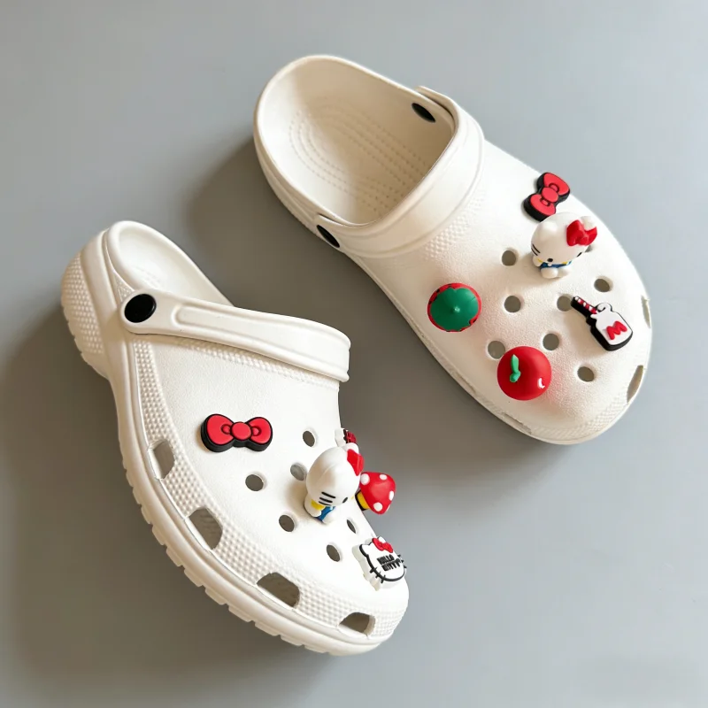 9PCS Sweet Hello Kitty Shoes Charms Set 3D Fruit & Bow Clog Decorations Cute PVC Shoe Accessories for Sandals Party Gifts ﻿