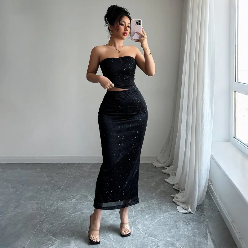 

2025 NEW Collar Strapless Sexy Maxi Dress For Women Fashion Off-shoulder Backless Bodycon Club Party Long Dress Elegant