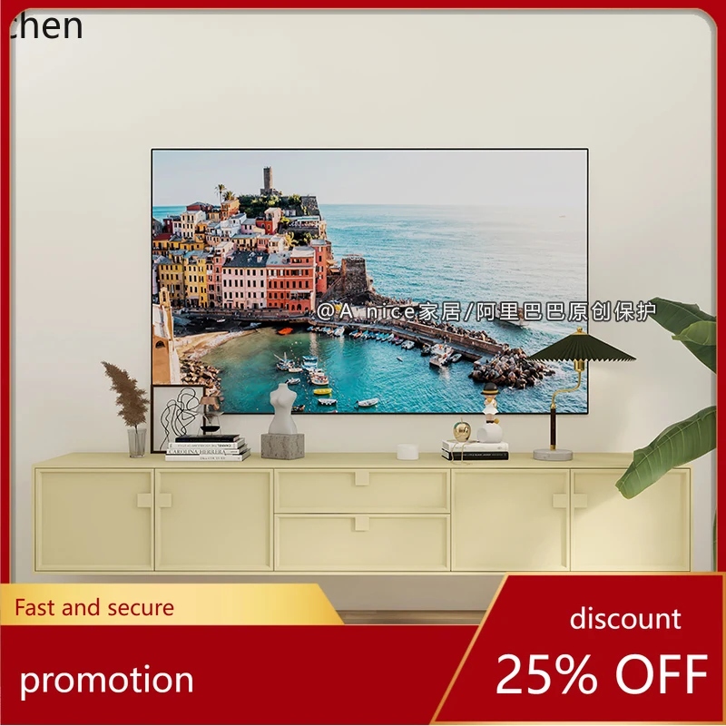 

HT Italian minimalist living room TV cabinet Modern minimalist wabi-sabi wind suspended small apartment locker