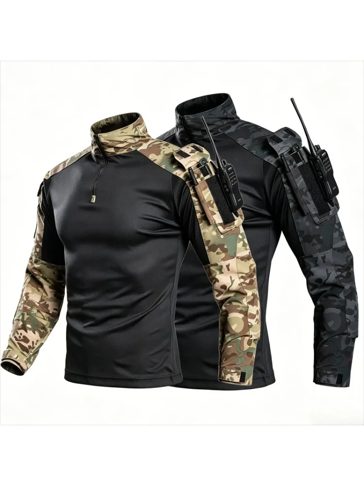 Lichtgewicht tactisch combat shirt heren 1/4 zip lange mouw snel drogend zomer ademend voor wandelen jagen training buitensporten - afbeelding 2