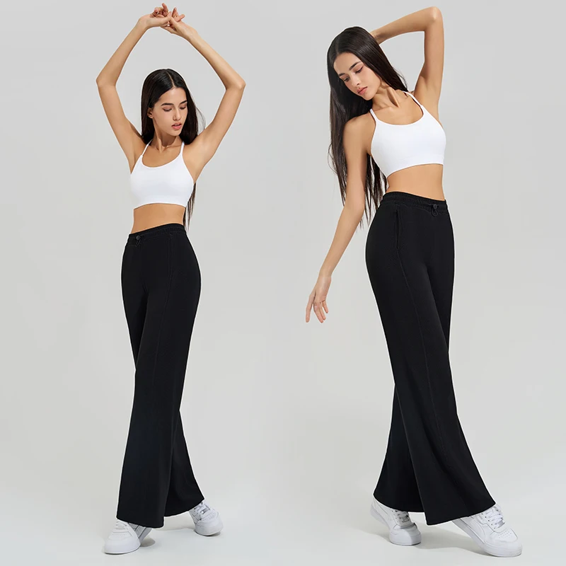 High trailing sports pants quick-drying wide-legged pink casual straight women outside thick yoga