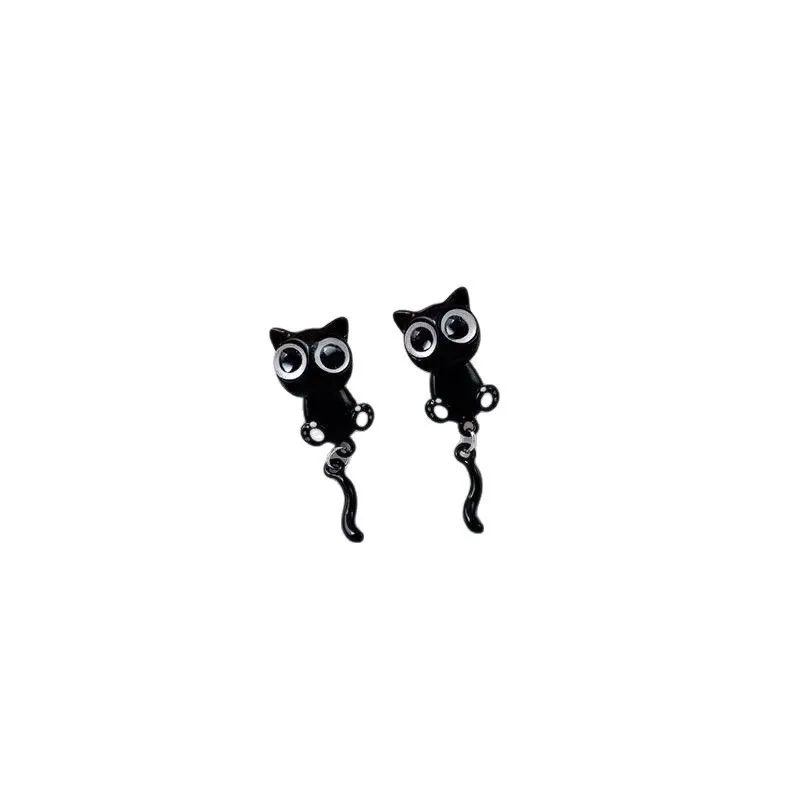 Lustige Cartoon-Ohrringe mit schwarzem Kätzchen, süßem, coolem und niedlichem Design, kreativer, modischer Katzen-Tier-Ohrclip für Frauen und Mädchen, Accessoire – Detail 5