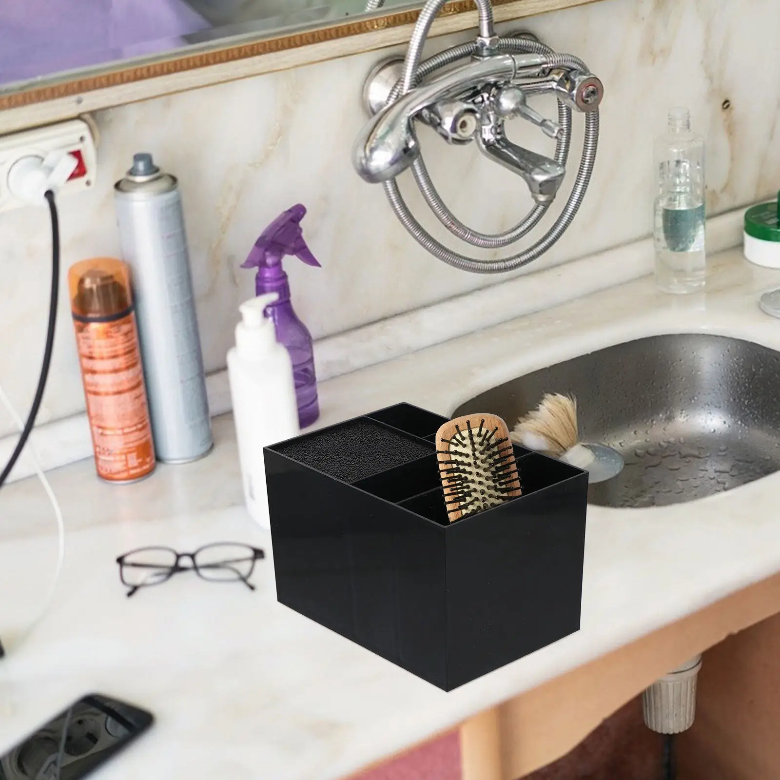 Hairdressing Comb Scissors Organizer Storage Box 6 Compartments Multi Purpose Salon Countertop Storage Box Barber Stylist Tool