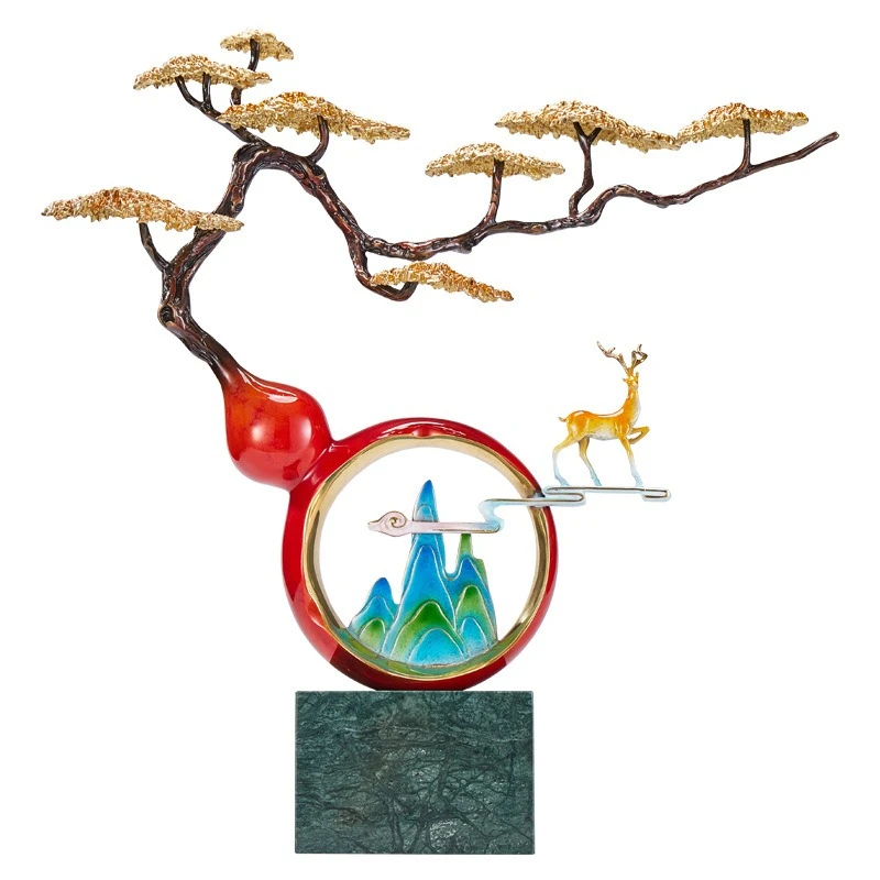 

New Chinese-style brass entrance decoration, welcome pine Fulu gourd made a fortune all the way, deer decoration tabletop