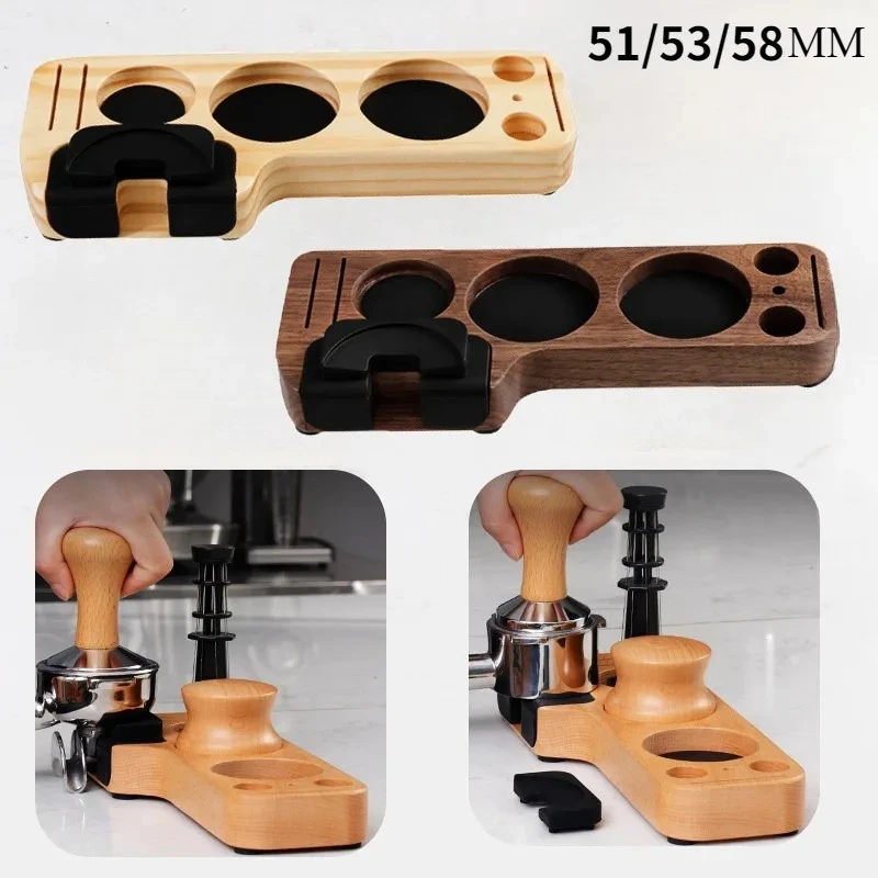 

51/53/58mm Coffeeware Portafilter Tamper Stand Teaware Pine Wood Universal Portafilter Organizer Coffee Lever Tool Tamper Mat