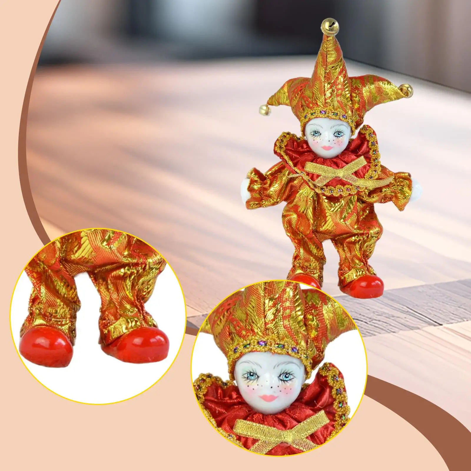 

Clown Doll Halloween Ornament Table Desk Decor Collectible 7 inch with Costume Jester Doll for Gift Art Craft Halloween