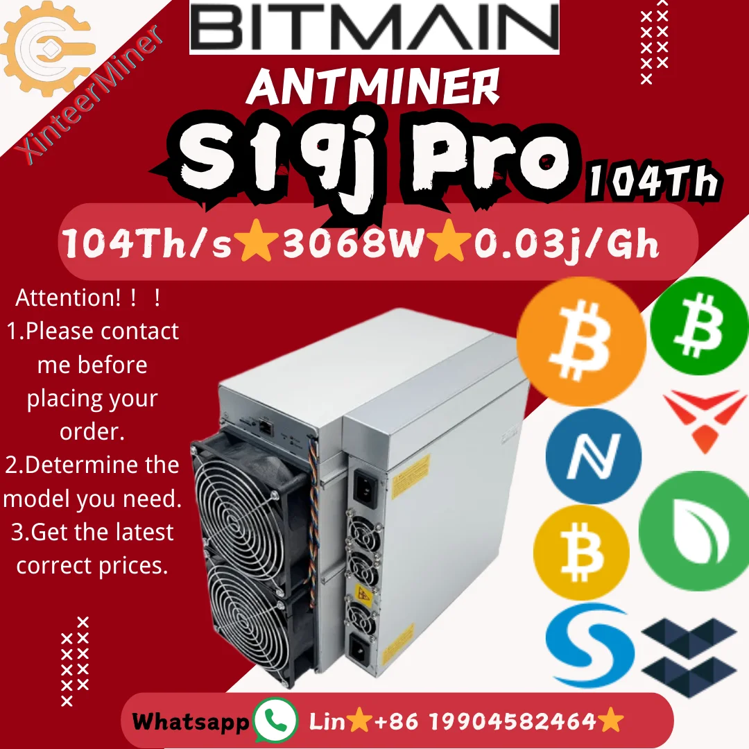 Bitmain Antminer S19JPRO 104T 100T 96T ASIC Crypto Mining S19j Pro SHA256 Algorithm 3068W With PSU