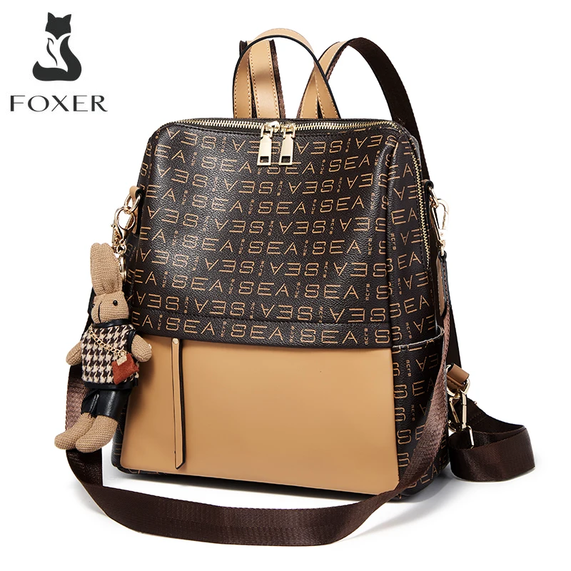 Imagem -06 - Foxer-pvc Mochilas de Impressão para Mulheres Mochila de Grande Capacidade Mochila de Viagem Feminina Monograma Retro Laptop Mochilas Escolares Senhora Moda