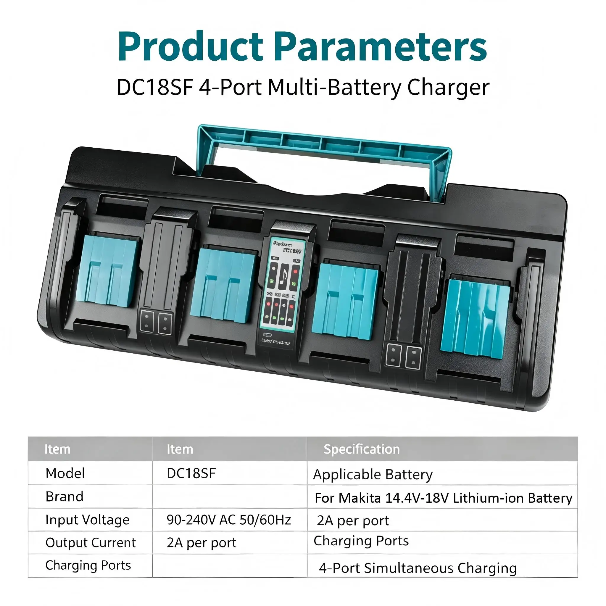 4-Port Lithium-ion Battery Charger DC18RC DCB112 DCB104 For Makita BL1430 BL1830 For Dewalt 12V 14.4V 18V 20V Lithium Batteries