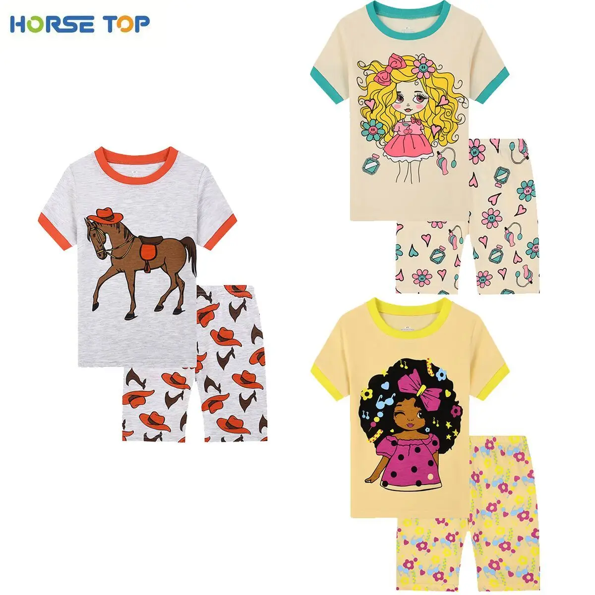 Girls Summer Cute Print Shorts Set T-Shirt and Short Pant Outfits Clothing Sets