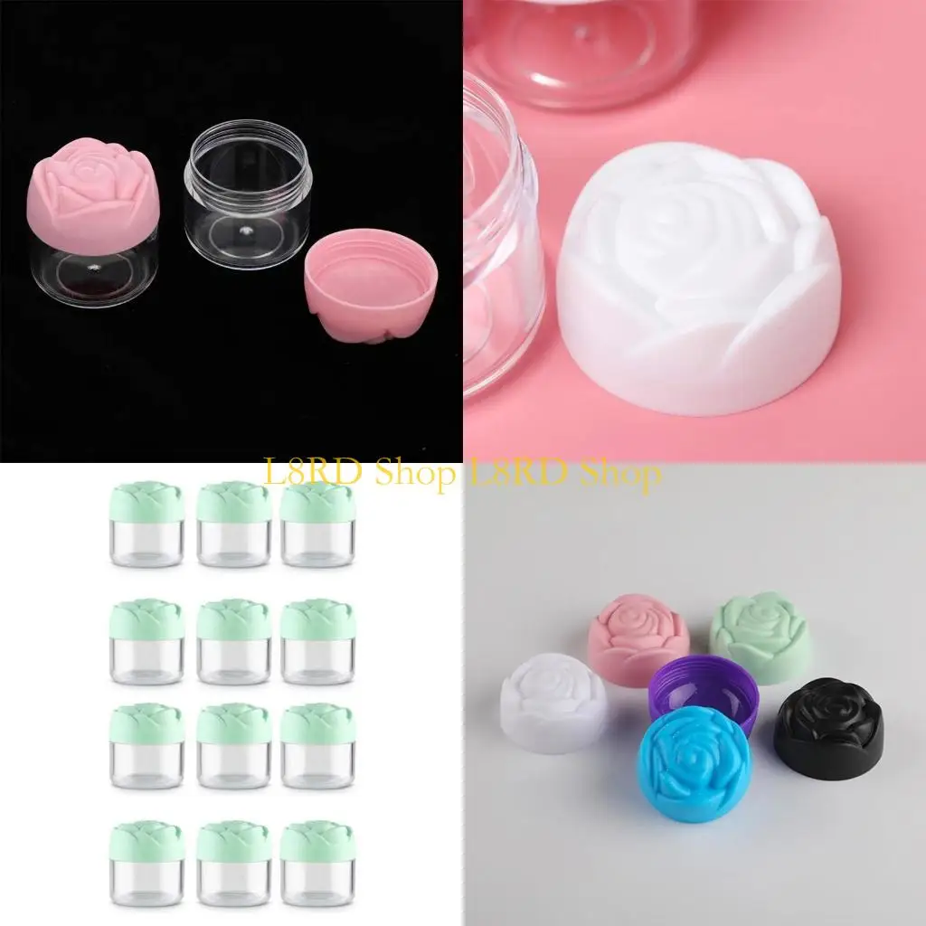 L8RD 12 Pcs/Set Travel Cosmetic Jar Pots Makeup Sample Containers with Lids Rose Flower Shaped Empty Pots Jars for Women