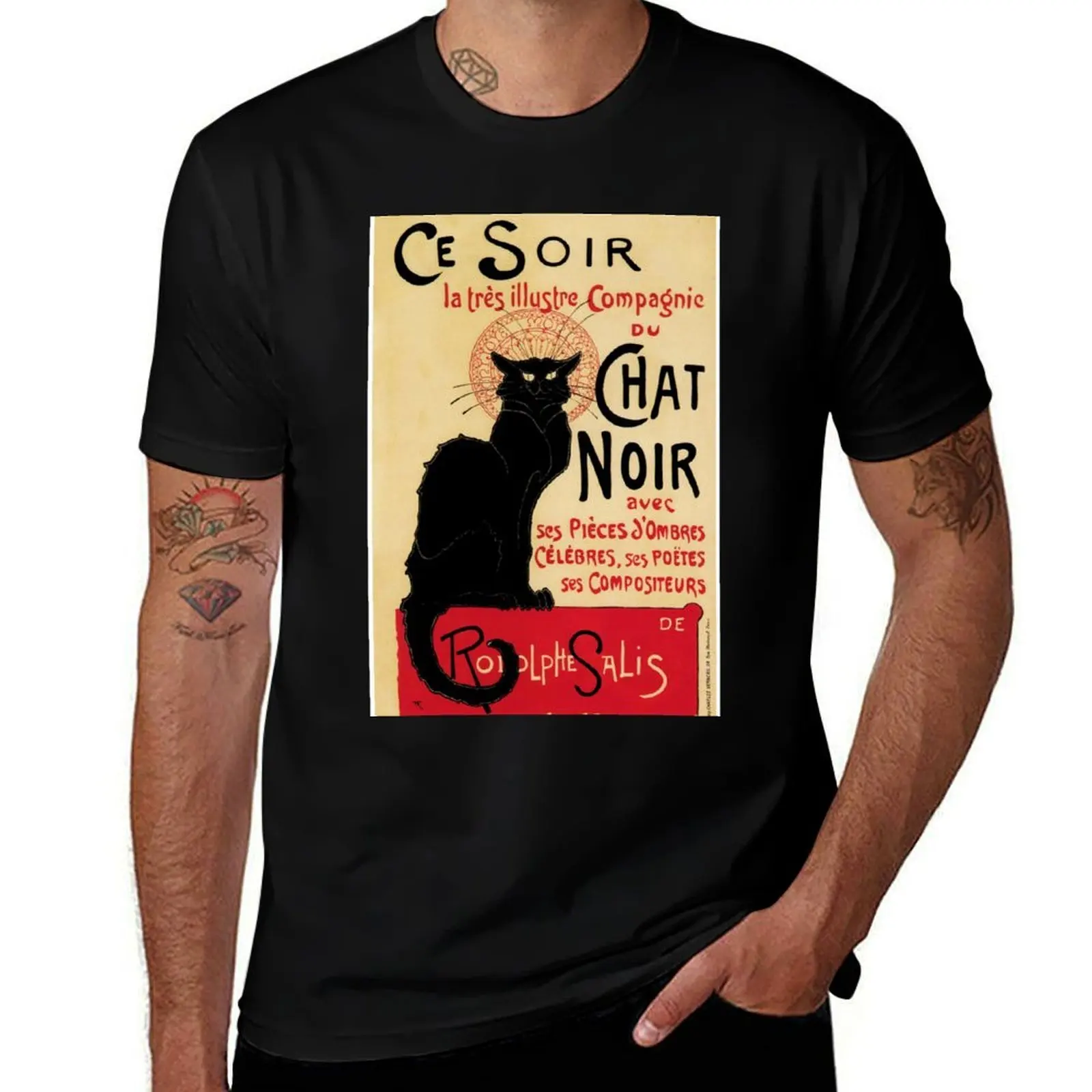 El gato negro, le chat noir, famosa camiseta art nouveau, camisetas para hombre, camisetas con estampados.