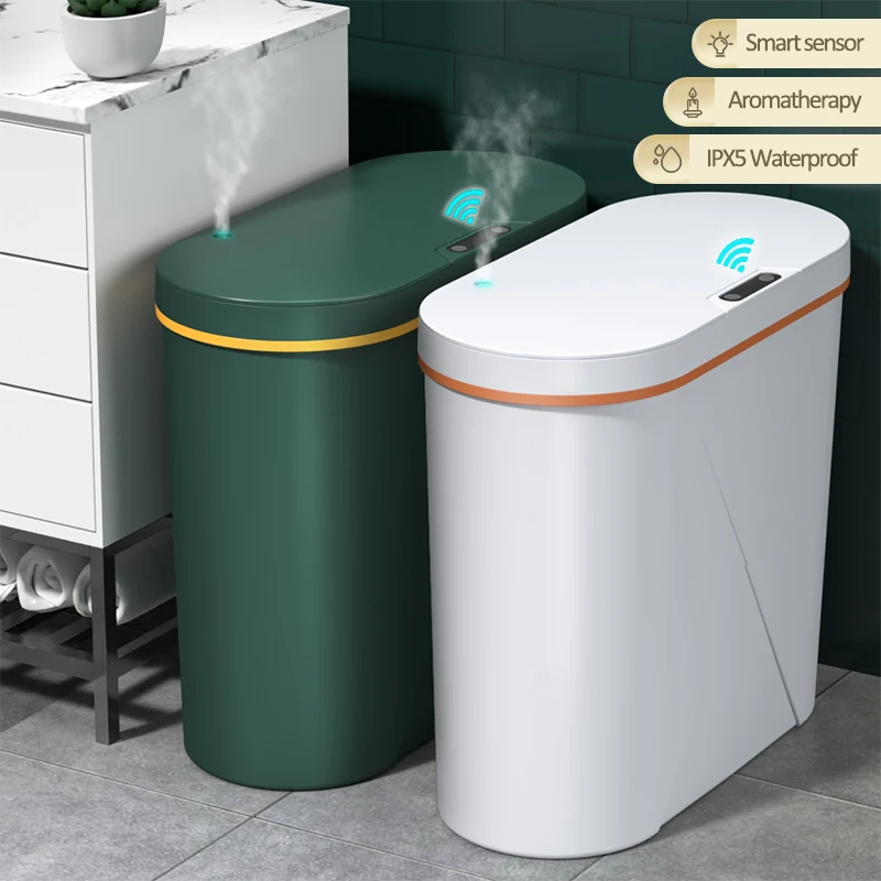 

15L Aromatherapy Smart Sensor Trash Can Waterproof Narrow Seam Electronic Bin Kitchen Bathroom Toilet Waterproof Garbage Bins