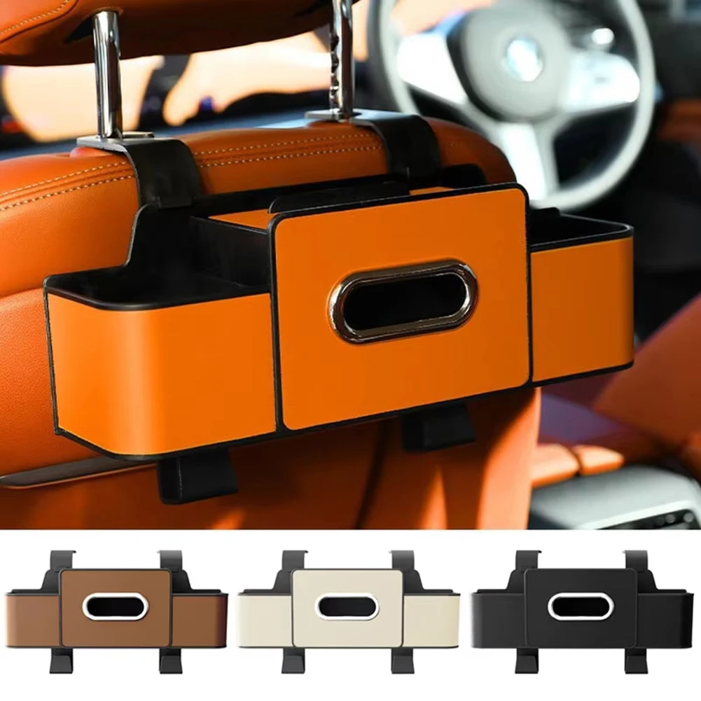 

Leather Car Seat Back Organizer Multifunctional Storage Bag with Tissue Box Cup Holder And Hook for Vehicle Rear Seat Storage