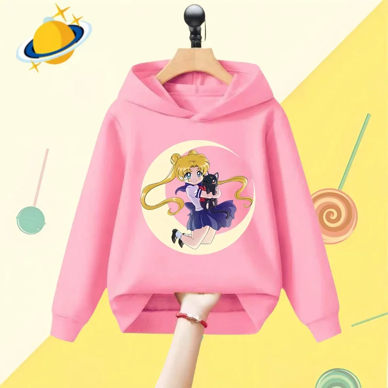 Sailor Moon Anime dziecięca bluza z kapturem gra nadruk kreskówkowy jesienno-zimowa bluza z długim rękawem chłopcy dziewczęta Kawaii top na co dzień