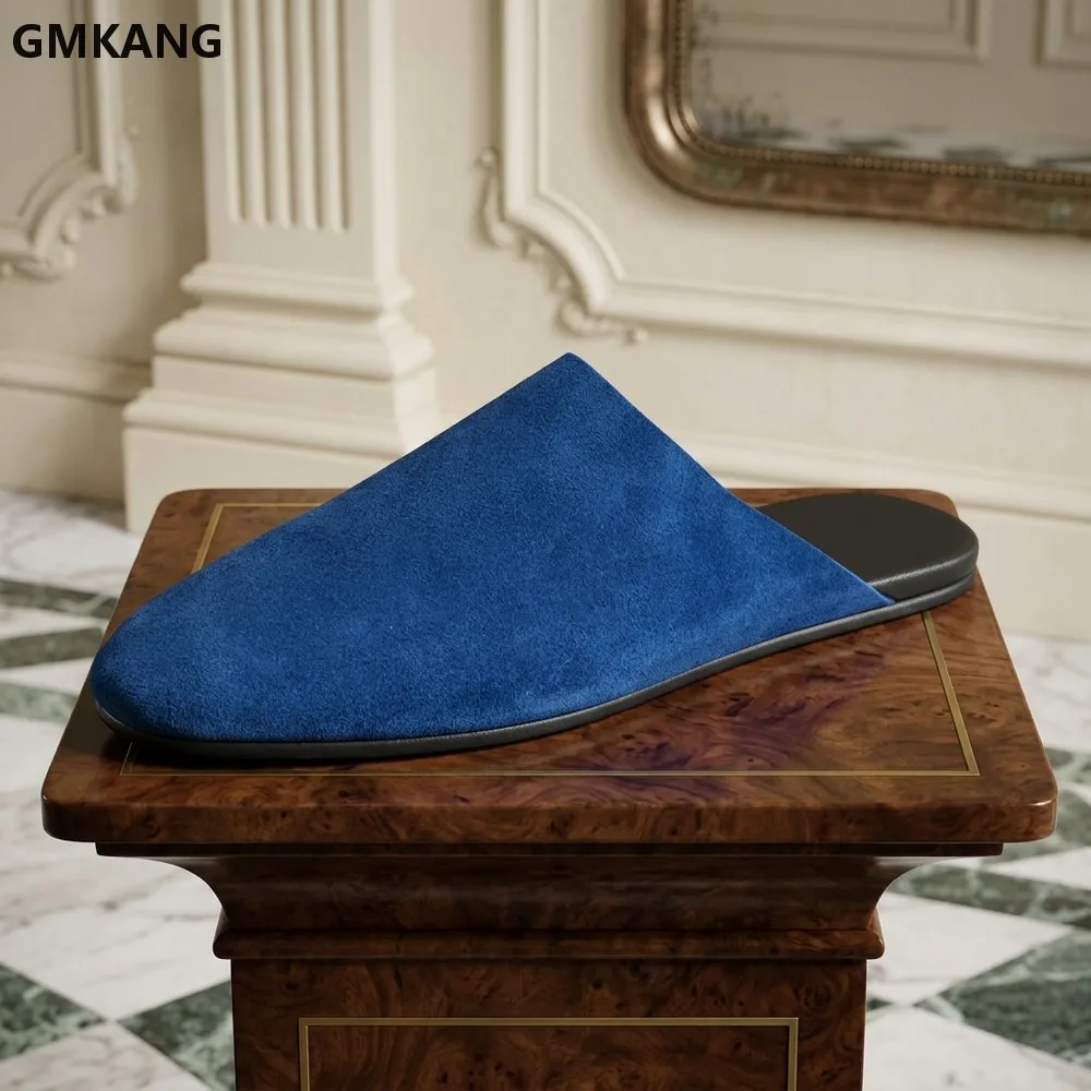 GMKANG Women Suede Leather Flat Slides Round Toe Outdoor Mules Comfort Casual Half Slippers Breathable Walking Shoes