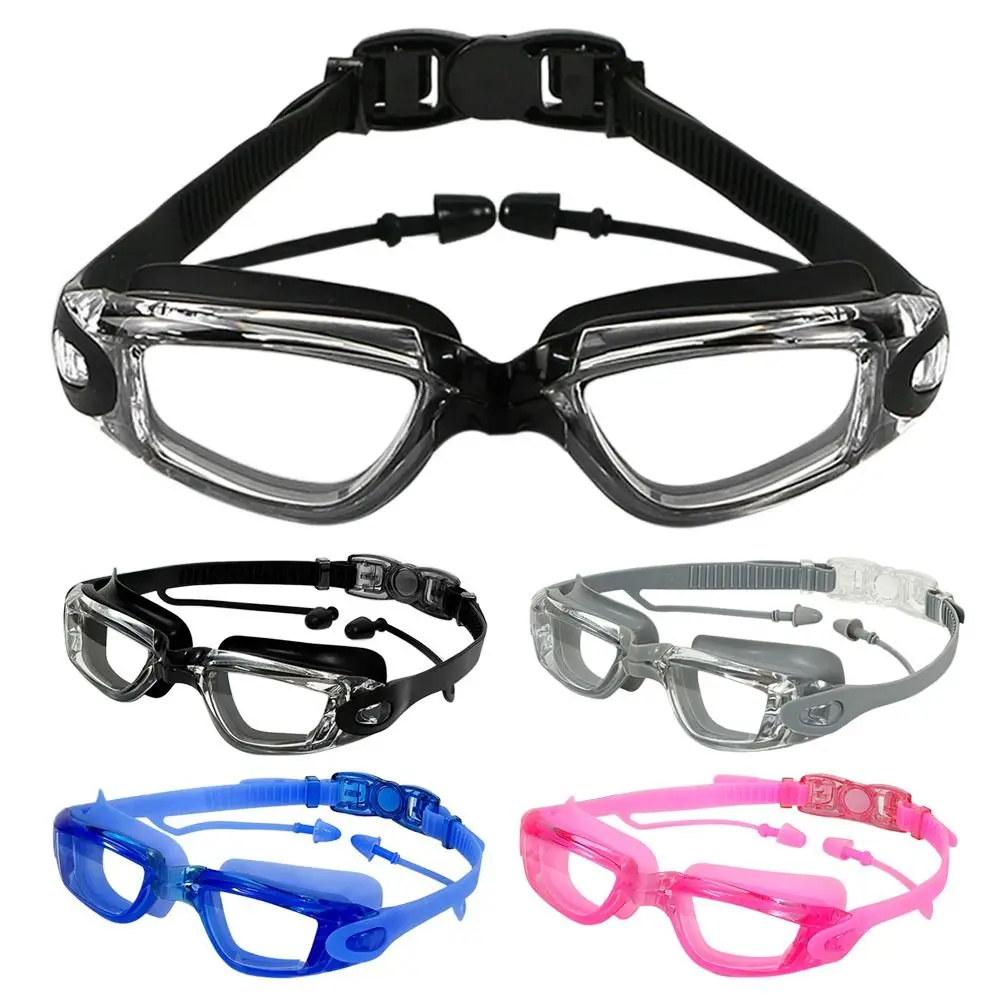 

with Earplugs Adult Swimming Goggles Waterproof Anti-fog Wide View Swim Glasses Big Frame High Definition Eyeglasses