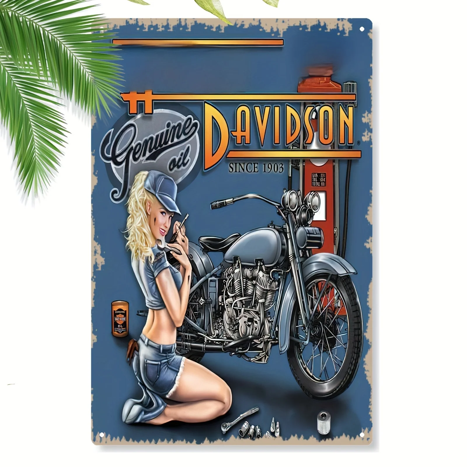 Vintage Metal Sign - Genuine Davidson Motorcycle Repair Theme, , Retro Mechanical Style Wall Art for Home Decor, Bar, Club, or G