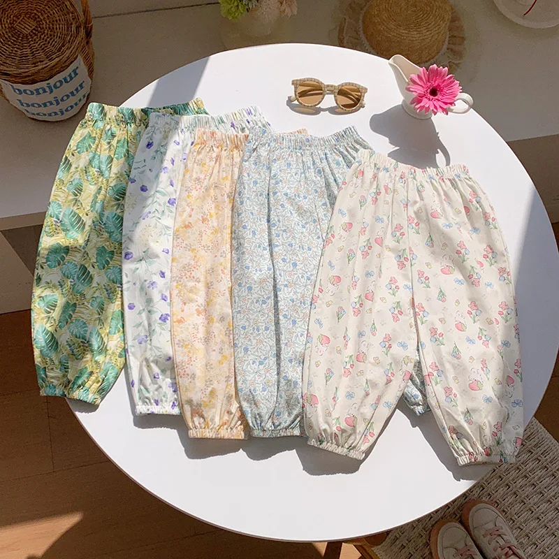 2-8T 100% Cotton Toddler Kid Baby Girl Clothes Flower Girls Pant Elegant Cute Sweet Loose Thin Trousers Summer Infant Trousers