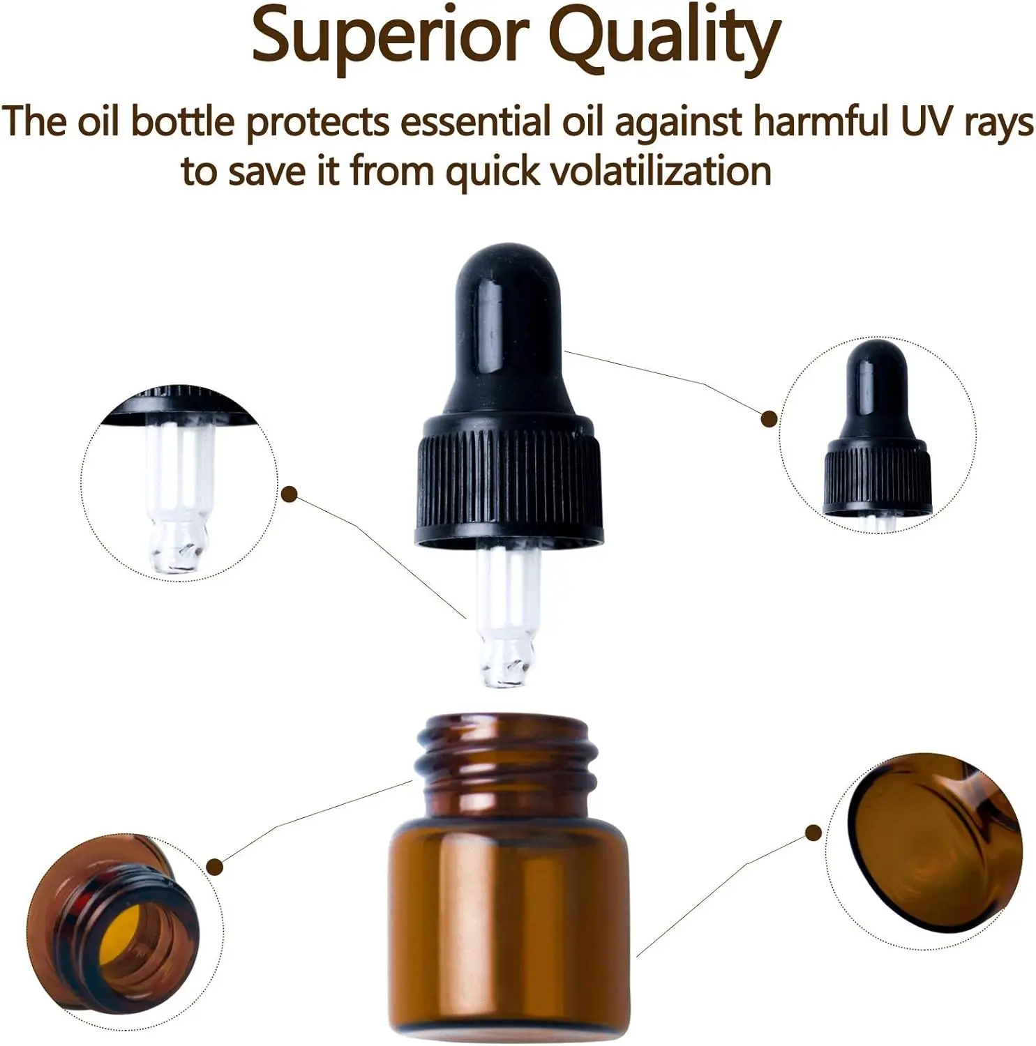 2000Pcs 1/2/3ml Transparent Amber Glass Mini Dropper Bottles for Essential Oils, Cosmetics, and Liquid Small Empty Travel Sample