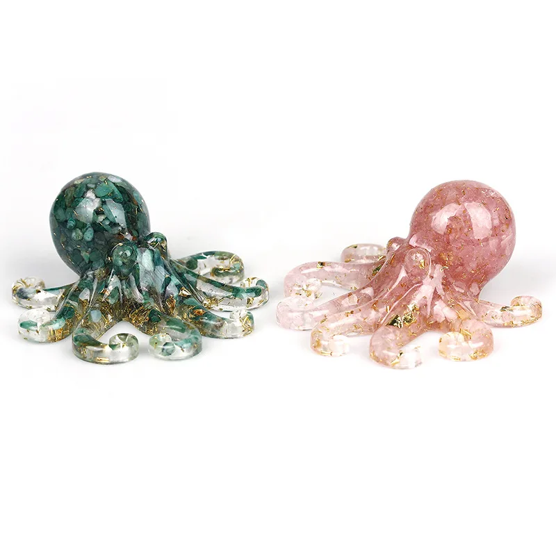 Miniature Octopus Statue Natural Crystal Agate Stone Crushed Stone Dropper Resin Squid Home Tabletop Landscape Ornaments Crafts