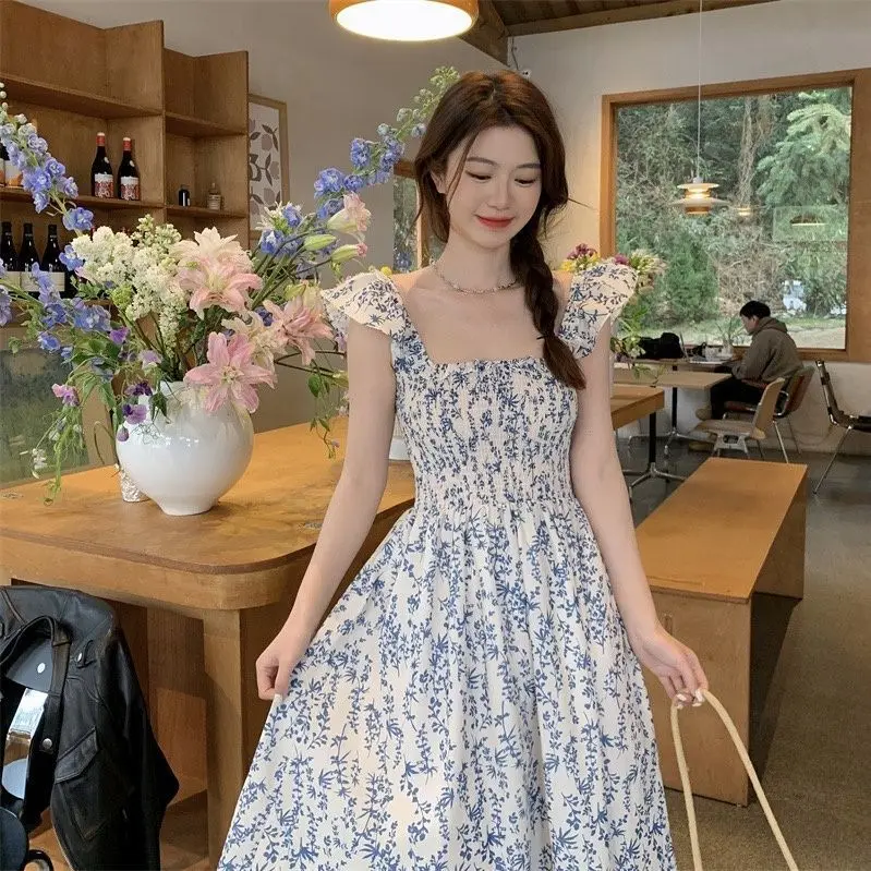 

Small Flying Sleeve Dress for Summer New Small Fresh French Strap Skirt Slim High Waist Slim Midi Skirt