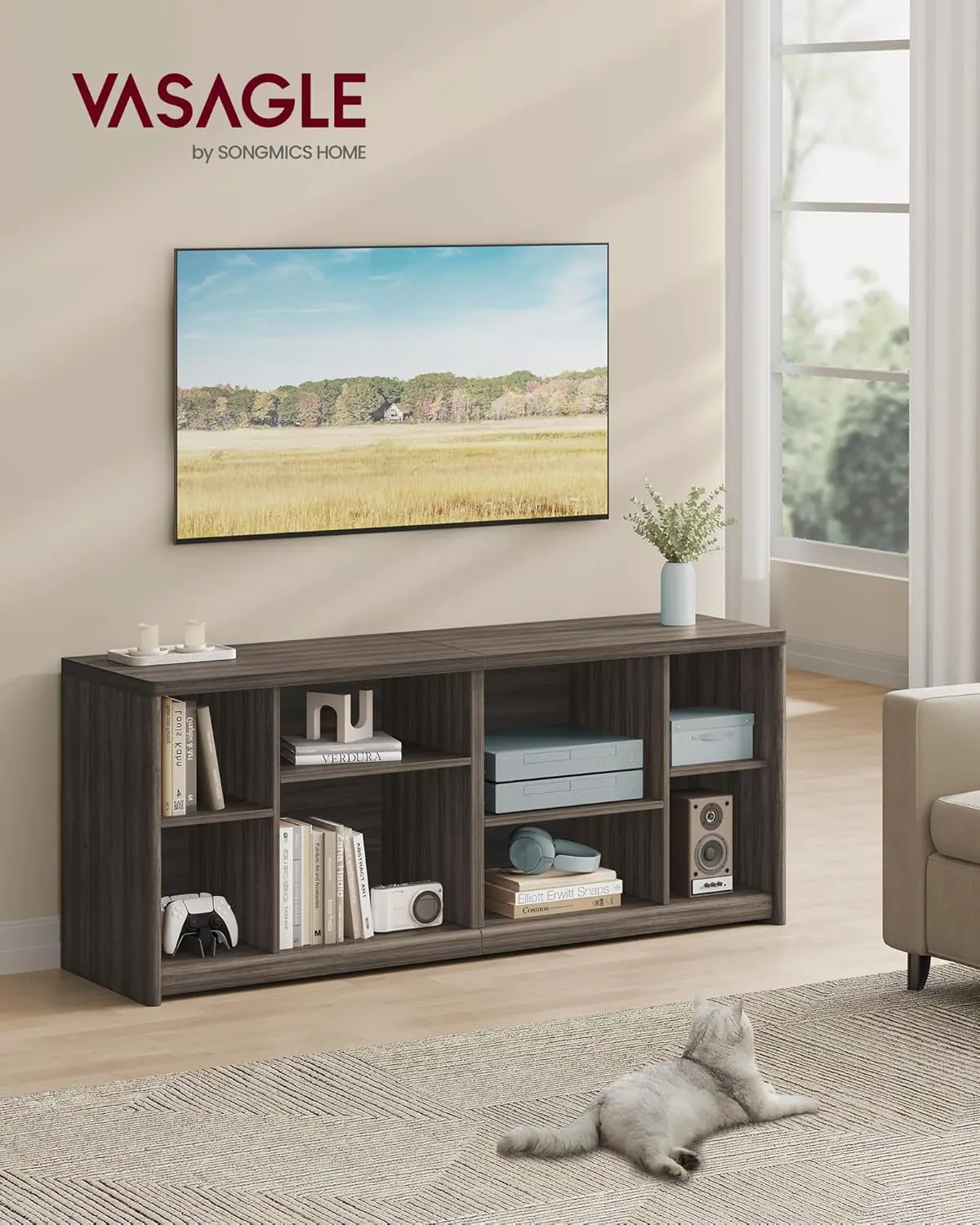 

TV Stand for TVs up to 65 Inches, Entertainment Center with Storage Shelves, TV Console Table, Easy to Assemble