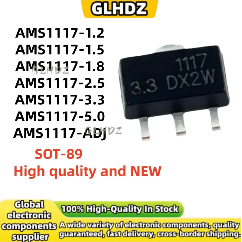 High quality 50PCS AMS1117-1.2 AMS1117-1.5 AMS1117-1.8 AMS1117-2.5 AMS1117-3.3 AMS1117-5.0 AMS1117-ADJ SOT-89