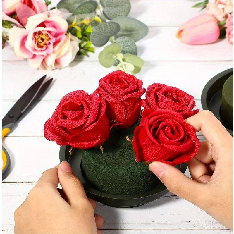 6/12PCS Rotondo Floreale Schiuma Mattone Verde Schiuma Floreale Secco Blocchi di Schiuma Floreale Fiore Artificiale Fango Kit Disposizione Fiore FAI DA TE