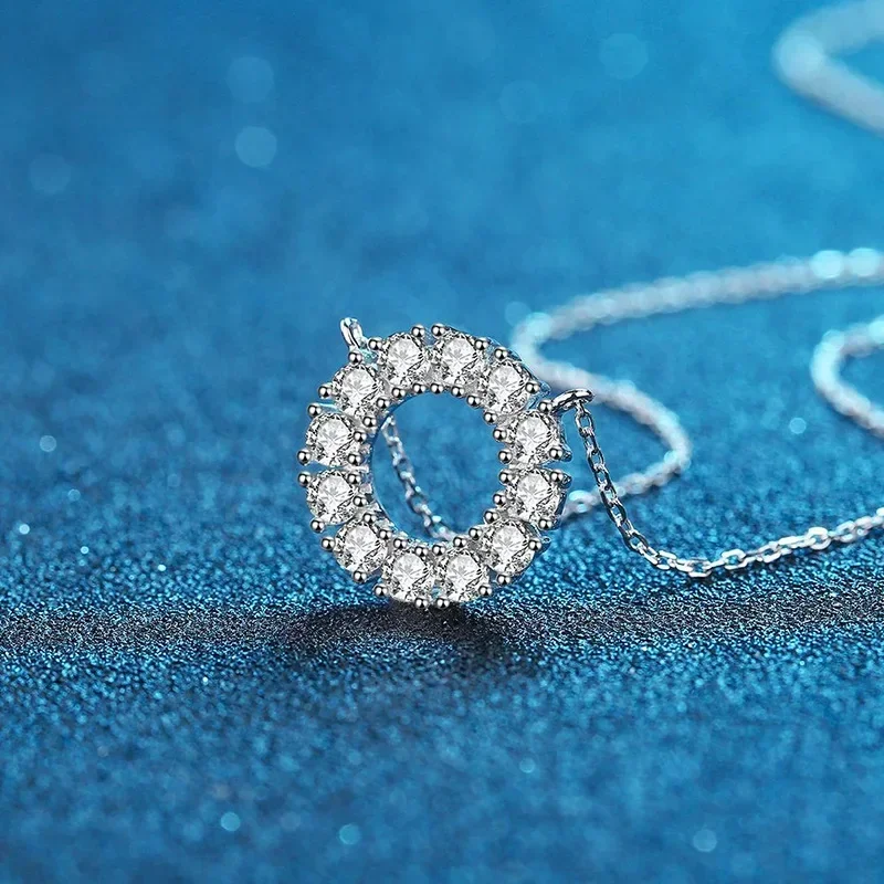 

Round Full Diamond 1.2Carat Moissanite Necklace, Platinum Pt950 Pendant Chain for Women Simple Fiancee Engagement Fine Jewelry