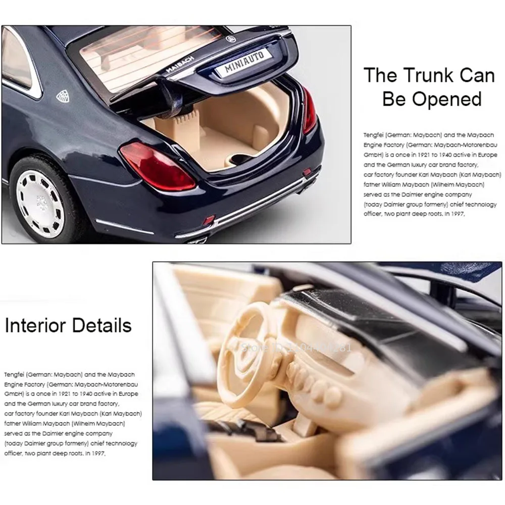 Maybachs – voitures miniatures S650 GLE63S, modèle moulé sous pression, 6 portes ouvertes, son et lumière, véhicules rétractables, cadeaux d'anniversaire pour ami, 1:32