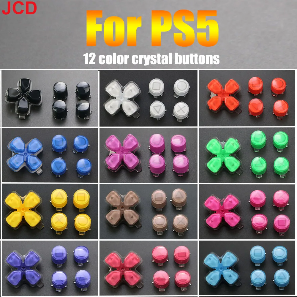 JCD 12 Colors Replacement Plastic Crystal Buttons ABXY D Pad Driection Key Kit For PS5 Controller Repair Parts