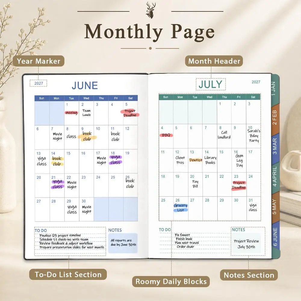 2027 Daily Planner Ring Binder Notebook 160 Pages Habit Tracker Monthly Schedule Book Time Management Self Discipline Journal