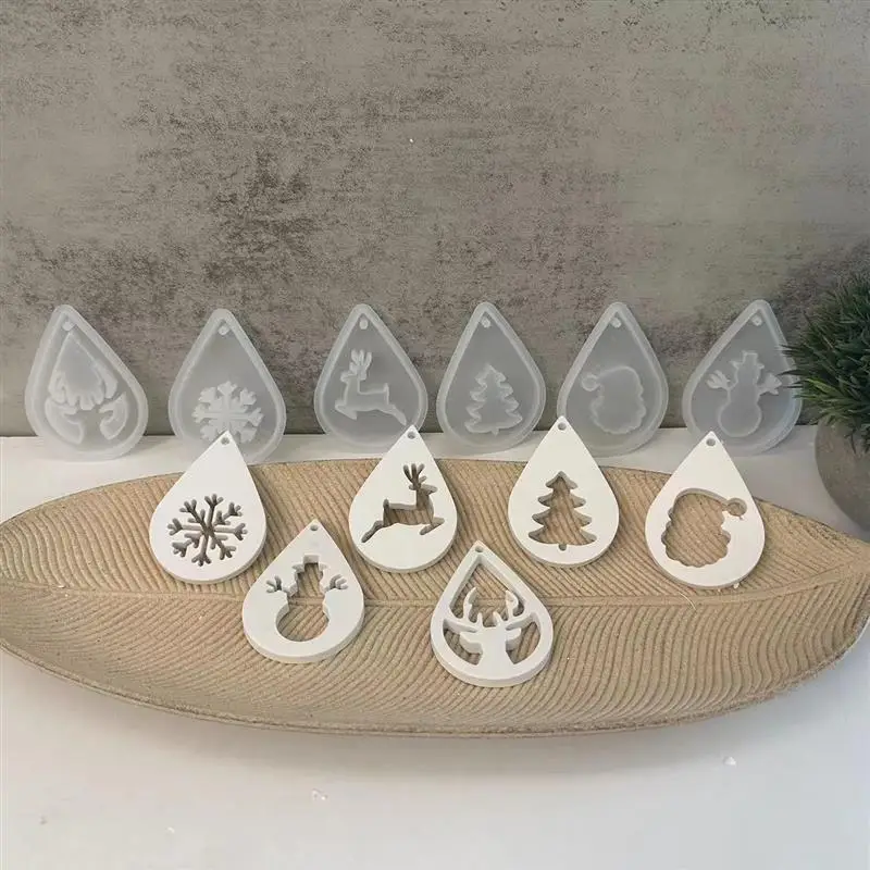 Water Droplet Shape Christmas Pendant Resin Mold Snowflake Christmas Tree Epoxy Silicone Mould For DIY Jewelry Making Decoration