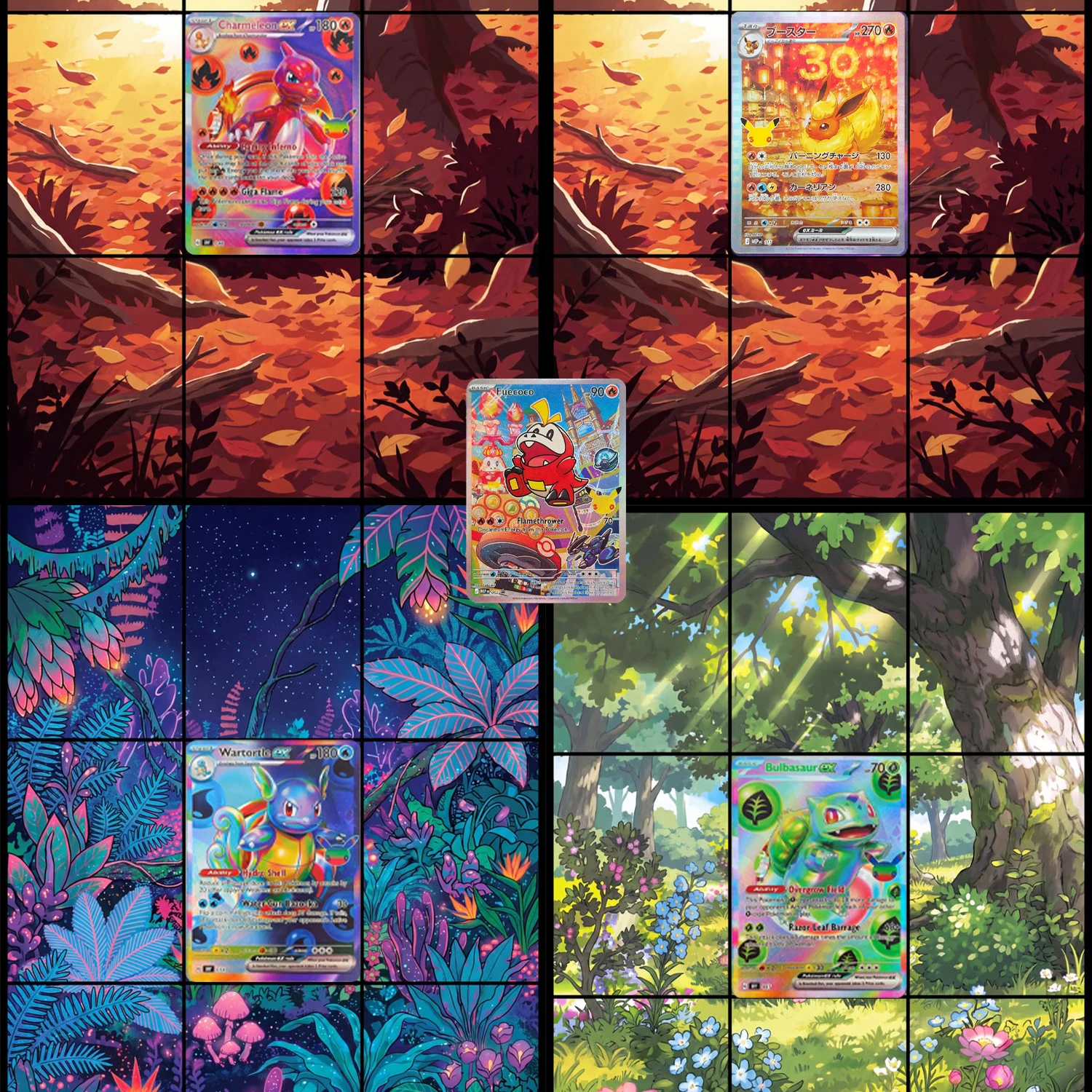 DIY TCG PKM Card 30th Anniversary Futuristic Rare Kanto Evolutions Charizard Blastoise Charmander EX Anime Game Collection Cards