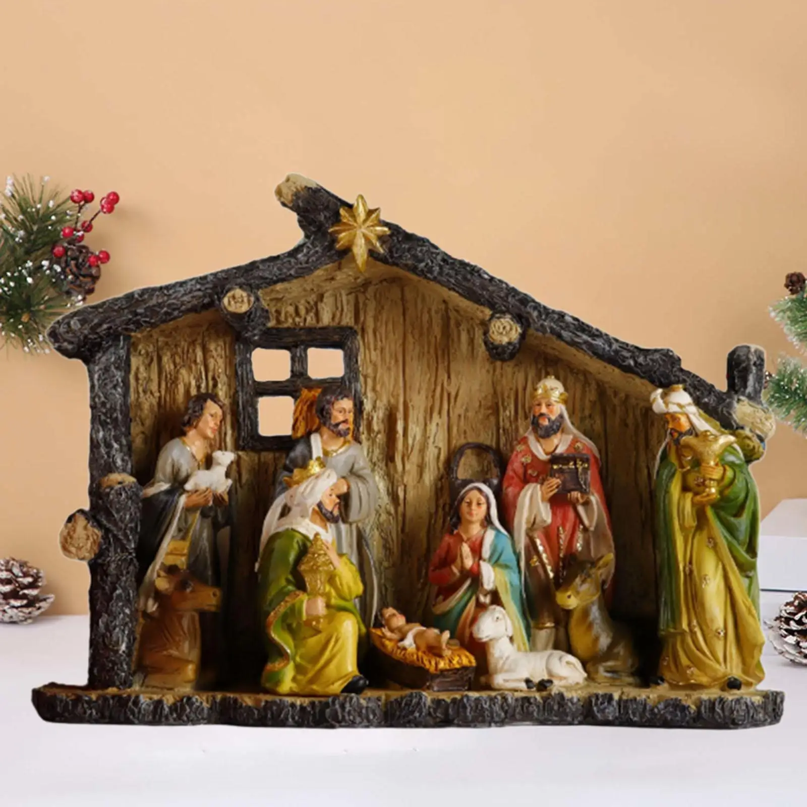 Nativity Scene Statue Christmas Figurine Resin Sculpture Tabletop Ornament for Office image 4