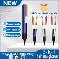 220V Professional 2-in-1 Hair Straightener & Dryer Combo - Negative Ion Heating Flat Iron with Display. Ideal for Home and Salon