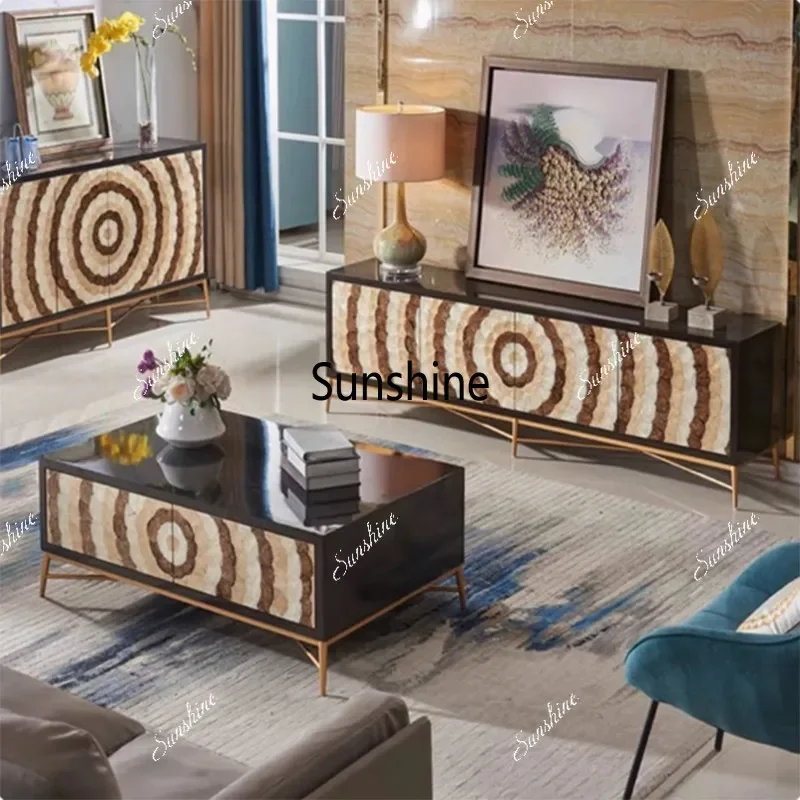 

Light luxury solid wood dining side cabinet Small apartment four-door decorative cabinet
