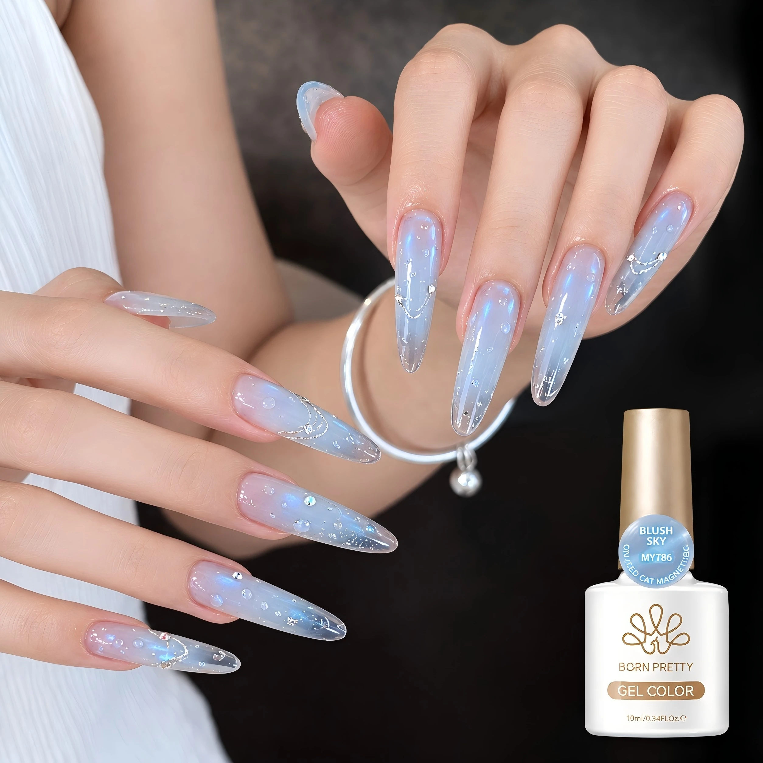 BORN PRETTY 10ml Ice Blue Pink Cat Magnetic Eye Polish Colored Transparent Glass Bead Glitter Semi Permanent Soak Off Nail Art