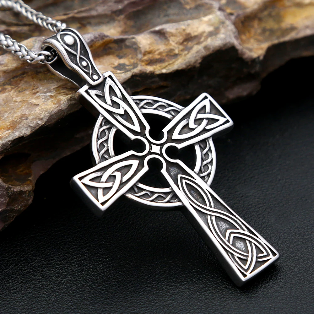 Large Size Vintage Nordic Cross Necklace For Men Stainless Steel Viking Celtic Knot Pendant Amulet Jewelry Gift Dropshipping