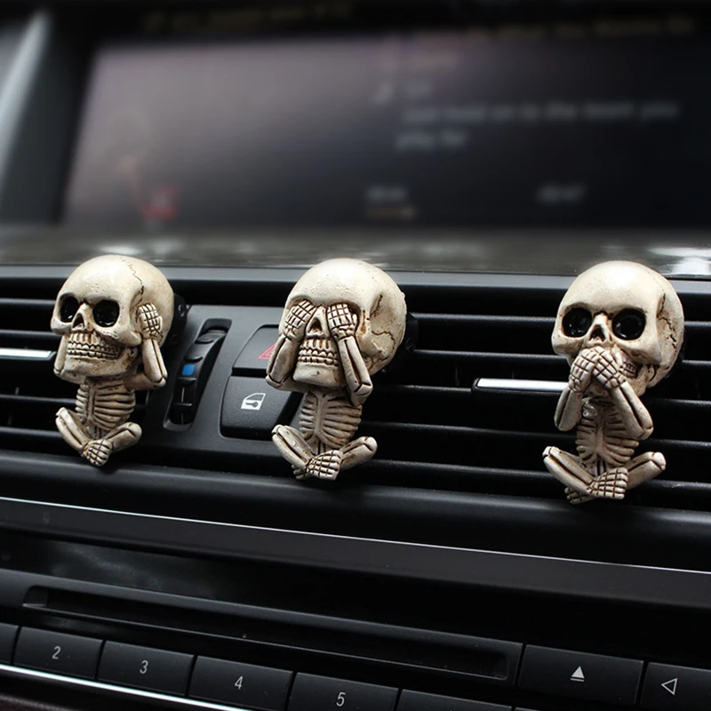 3pc Ghost Head Car Vent Clip Halloween Pendant Ornaments Decor Car Air Vent Clip cool Skull Air Outlet Freshener Perfume Clip