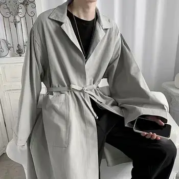 Men's Spring Trench Coat 4 Korean Style Spring Trench Coat Button-breasted Men Coat Male Windbreaker Trenchcoat Men Business Casual Loose Long Overcoat 4