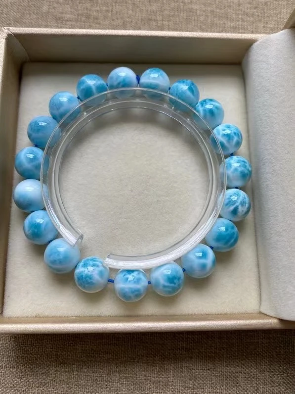 

Natural Blue Larimar Gemstone Barrel Beads Bracelet Women Men 10.3mm Blue Larimar Beads Bracelet AAAAAA