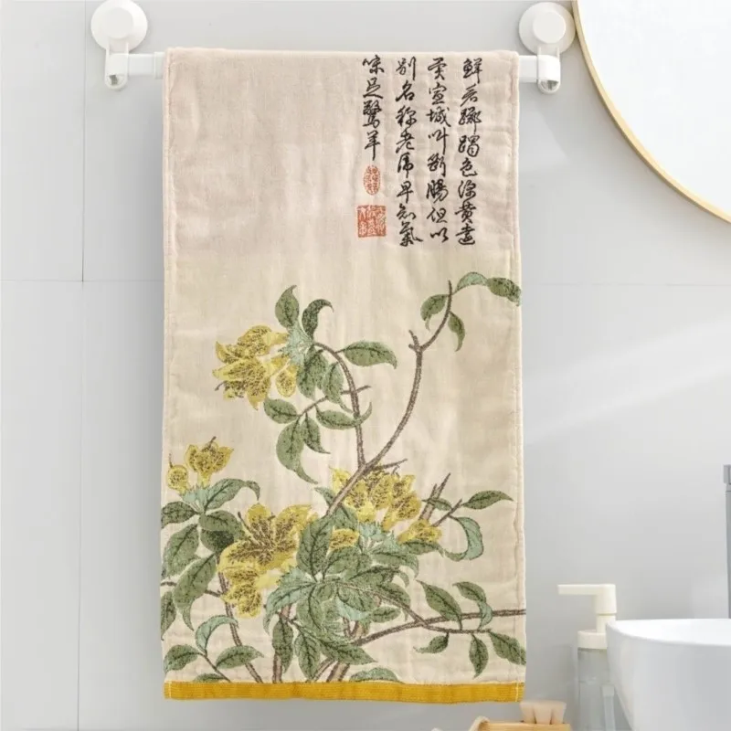 Cotton Linen Adult Towel Household No Shed Hair Washing Face Towel Soft Absorbent Adult Large Towel Flower Patten Towel ZI778