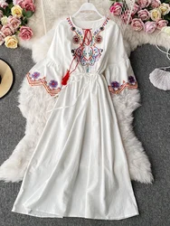 Women's Indie Folk Dress Desert Grassland Travel Cyber Celebrity Photo Modeling Embroidery Lacing Long A-line Dress Female ML866