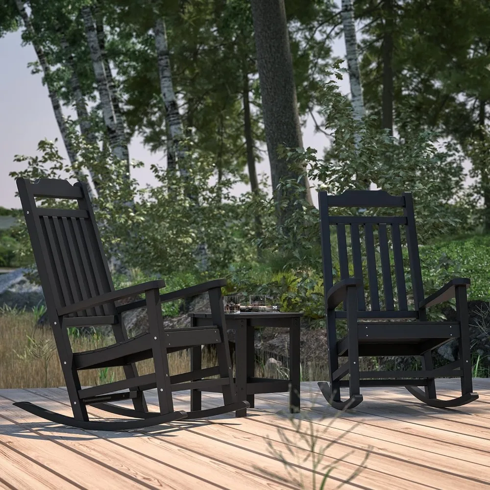 

Hillford Poly Resin Faux Wood Rocking Chair & Table Set - Black - Indoor/Outdoor Use