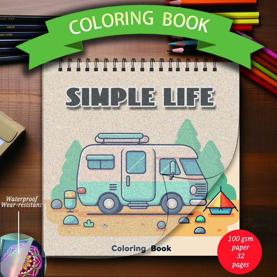 SIMPLE LIFE Coloring Book - 8.27 x 8.27 inches 32 pages coloring book - ideal gift for family or friends