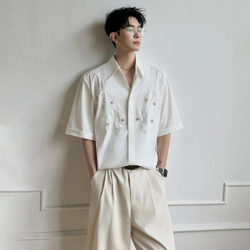 LUZHEN 2026 Summer Embroidery Pattern Rivet Metal Decorate Short Sleeve Shirts Men's Stylish Korean Casual Male Clothes JY7644