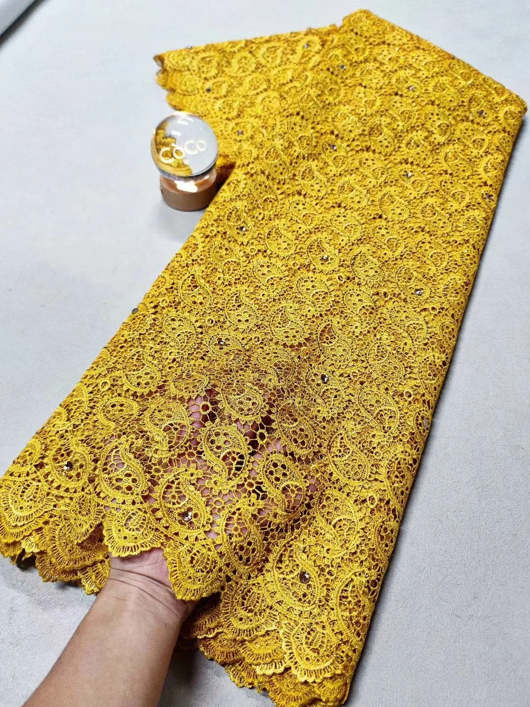 

African Nigerian Tulle Lace 5Yards, Beaded French Guipure with Sequins Embroidery for Wedding Dress & Party Gown, Bridal Fabric